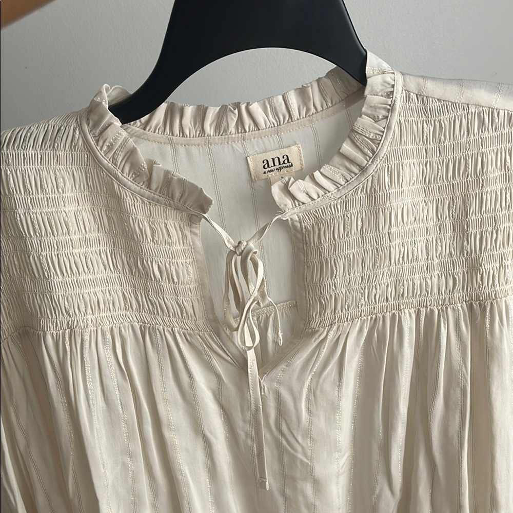 a.n.a Cream Ruffled Smocked Blouse